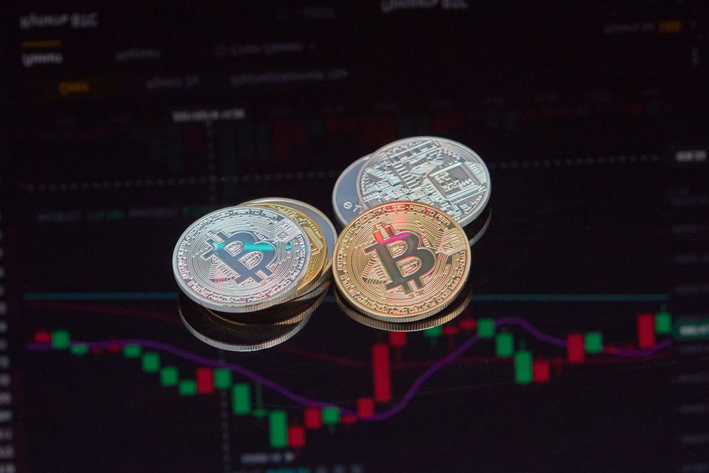 Crypto Coins on Black Blur Background